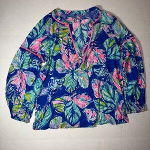 Lilly Pulitzer Blue and Pink Leaf Print Top